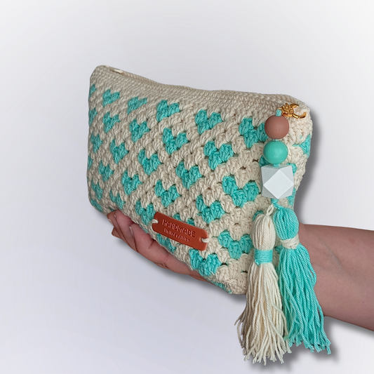 BOLSA Verde Agua e Creme com Corações