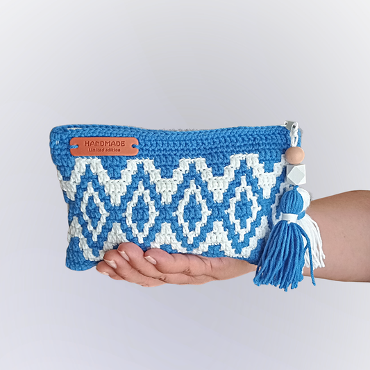 BOLSA Azul e Branco com Losangos